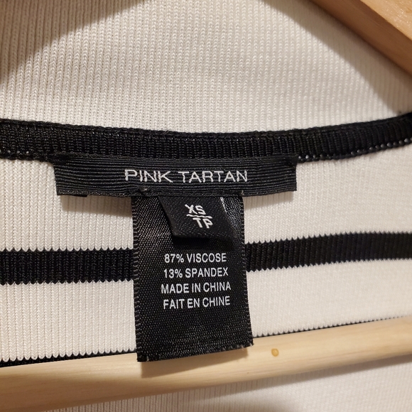 Pink tartan xs cardigan white black stripe jacket office dressy fitted preppy - Picture 10 of 16